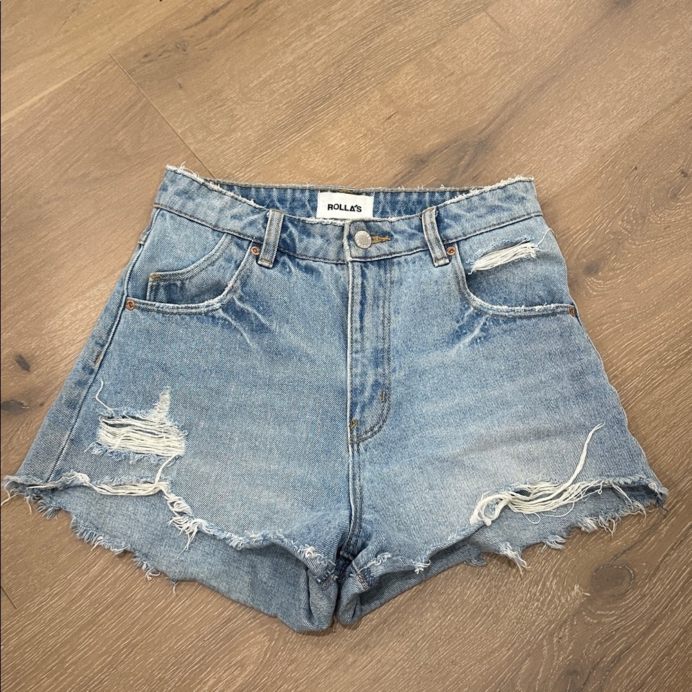 Rolla's Light Blue Frayed Denim Shorts Size 26